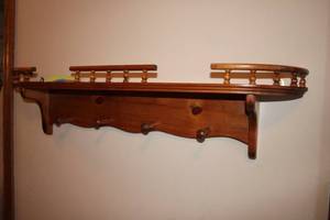 lot 507 image: Vintage Wooden Wall Shelf with Hooks