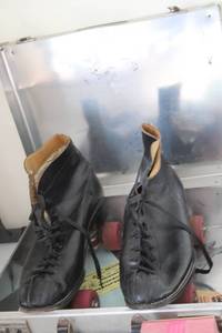 lot 533 image: Vintage Black Leather Roller Skates with Adjustable Wheels