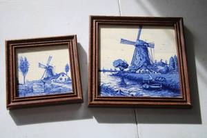 lot 540 image: Set of 2 Hand-Painted Delft Blue Windmill Plaques from Holland