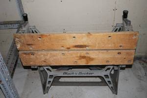 lot 644 image: Black & Decker Folding Workbench with Wooden Top