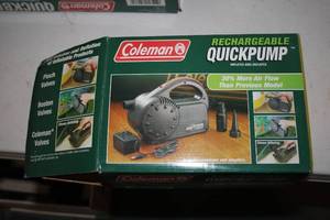 lot 673 image: Coleman Rechargeable QuickPump InflatorDeflator with Charger and Adapters
