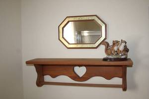 lot 679 image: Wall Shelf with Heart Cutout and Squirrel Figurine