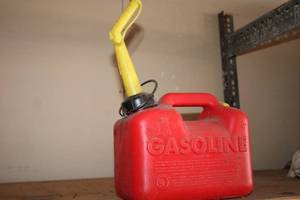 lot 687 image: Red 1 Gallon Gasoline Portable Fuel Container with Yellow Spout