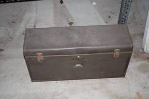 lot 700 image: Vintage Metal Toolbox Full of Assorted Tools and Supplies