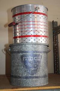 lot 704 image: Vintage Falls City Fishing Bucket with Perforated Lid