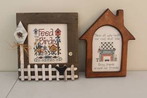 lot 241 image: Set of 2 Framed Cross-Stitch Art Pieces - Feed the Birds and Homestyle Blessing