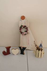 lot 244 image: Decorative Wooden Angel with JOY Letters and Watering Can Planter