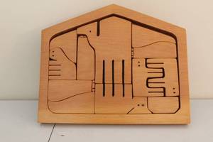 lot 246 image: Vintage Wooden Shape Sorting Puzzle with Storage Board