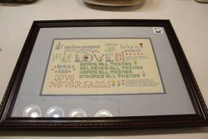 lot 284 image: Framed Motivational Wall Art Love Theme Cross Stitch Piece
