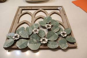 lot 285 image: Wall Decor Featuring Faux Leaves and Flowers in Wood Frame