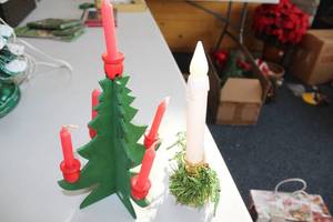 lot 352 image: Vintage Christmas Candle Holders - Green Tree and White Candlestick