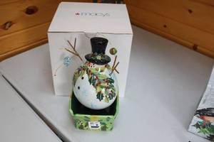 lot 360 image: Holiday Snowman Decor with Box - Hand-Painted Ceramic