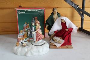 lot 377 image: Vintage Skaters Musical Figurine and Nativity Scene