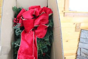 lot 378 image: Frontgate Holiday Collection Christmas Wreath with Red Velvet Bow and Berries