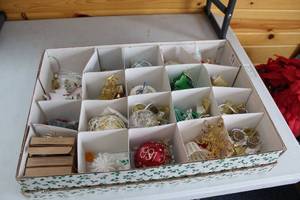 lot 384 image: Collection of Vintage Christmas Ornaments in Organizer Box