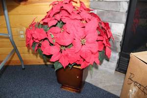lot 385 image: Artificial Poinsettia Plant in Decorative Metal Planter