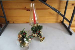 lot 397 image: Christmas Candle Holder with Decorative Accents and Ornament Display