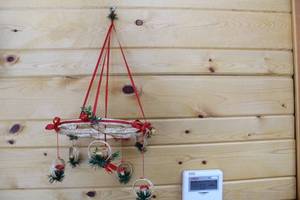 lot 493 image: Handcrafted Christmas Decor Hanging Mobile with Mushrooms and Pine Branches