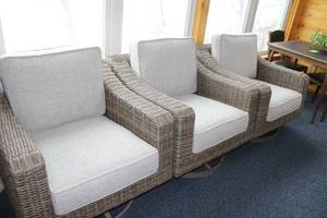 lot 500 image: Set of 3 IndoorOutdoor Wicker Chairs with Cushions