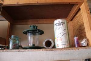 lot 638 image: Lot of 3 Home Improvement Items Outdoor Lantern, Aluminum Foam Duct Wrap, and Glass Jar