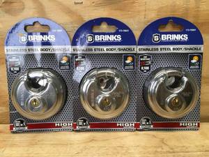 lot 68 image: Lot of 3 - Brinks Stainless Steel BodyShackle Lock