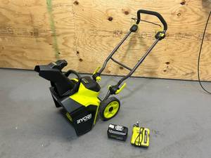 lot 21 image: RYOBI 18 Battery Powered Snow Blower Model RY40809VNM - 6Ah Battery and Charger Included