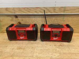 lot 153 image: MILWAUKEE Lot of 2- M18 18-Volt Lithium-Ion Cordless Jobsite Radios- Tool Only (for parts or repair)