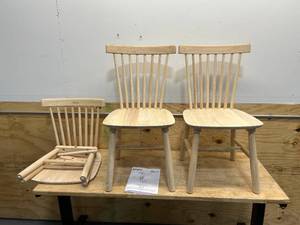 lot 184 image: STYLEWELL Lot of 3- Windsor Unfinished Natural Pine Wood Dining Chairs