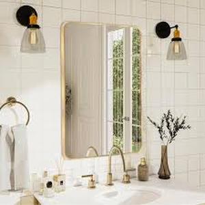 LuxHomez 20 in. W x 30 in. H Gold Vanity Rectangle Wall Mirror Aluminum Alloy Frame Bathroom Mirror   Customer Returns See Pictures