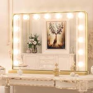 23 in. W x 18 in. H Large Hollywood Vanity Mirror Light, Makeup Dimmable Lighted Mirror for Table in Gold Frame    Customer Returns See Pictures