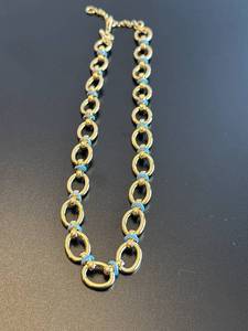 Gold Oval Link Necklace with Blue Accents