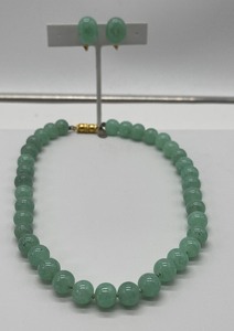 Les Bernard Green Glass Necklace and Screw Back Earrings