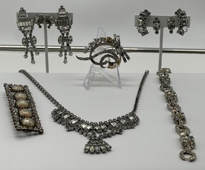 Clear Rhinestone Necklace Bracelet Earring Lot