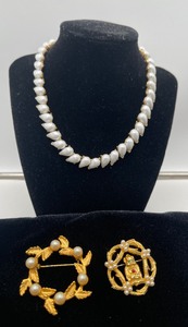 Crown Trifari Tear Drop Chocker with Faux Pearl Brooch Lot