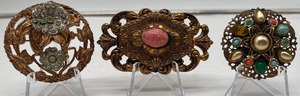 Art Nouveau Repousse Victorian Style Brooches Lot of 3