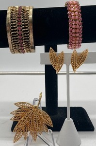 Joseph P. Piscitelli (PIM) Brooch and Earring Set with Bergere Bracelet