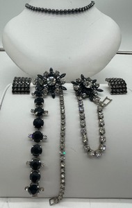 Black and Clear Rhinestone Lot Vintage Choker, Bracelets, Earrings