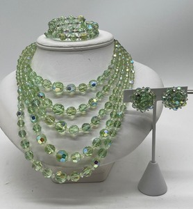 Green Aurora Borealist Five Stand Necklace Bracelet and Earring Set