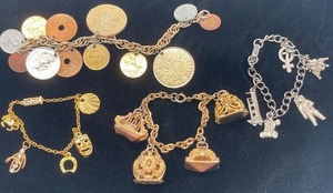 Lot of 4 Vintage Charm Bracelets Coins, NASA Moon Landing Etc