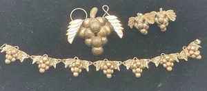 Mexico Sterling 925 Grape Brooch Bracelet Earring Set