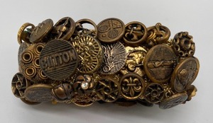 Vintage Metal Brass Button Crafted Stretch Bracelet