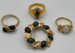 Gold Tone and Nephrite Lot Brooch CRCO 12K GF