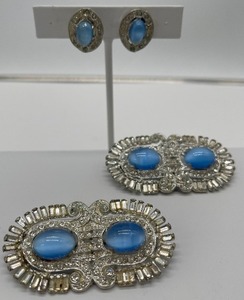 Art Deco Paste Glass and Rhinestone Brooch Set of 2 and Earrings