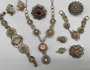 Filigree and Spun Silver Jewelry Lot