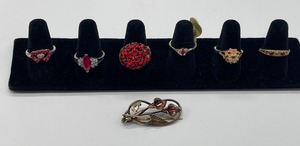 White Co. Lily Brooch and 6 Ring Lot