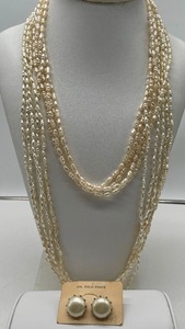 Seven Strand Fresh Water Style Pearl Necklace and Earrings 10K Posts