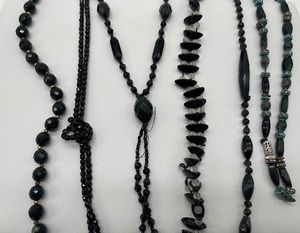 Lot of 6 Vintage Necklaces Black Glass Beads Rondells Faceted