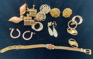 Crown Trifari Earrings and Napier 12K GF Belt Bracelet