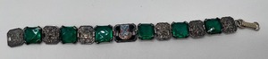 En Avant Sterling Bracelet Green Stones Eagles US Army 151st Field Artillery Reg. Logo