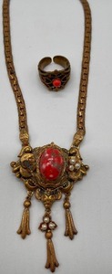 Victorian Revival STyle Necklace Gilted and Ring